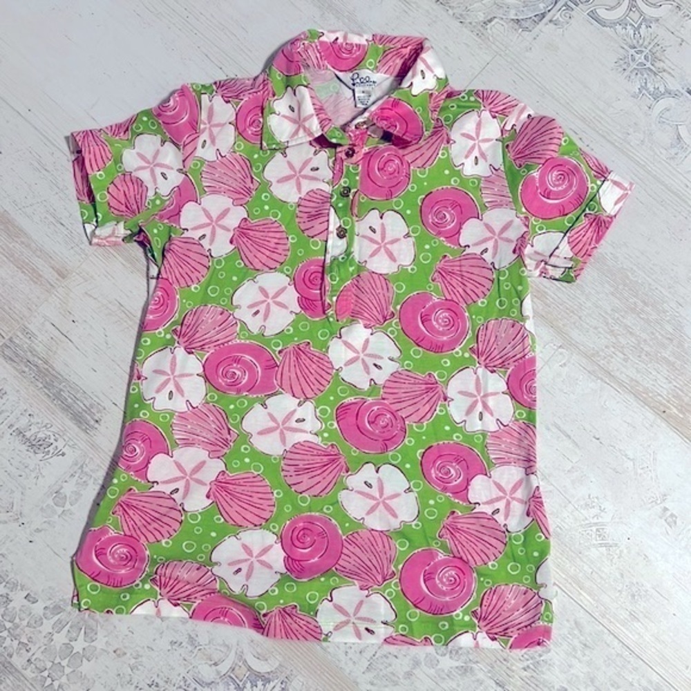 Lilly Pulitzer Jersey Knit Top Seashells Sand dollars size 8 Vintage